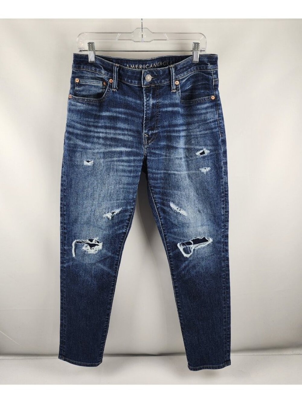 American Eagle Jeans Men 33x29 Blue Airflex + Temp Tech Distress Athletic Skinny